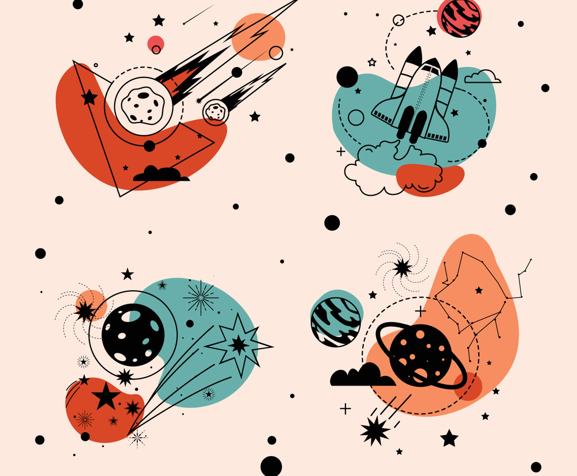 Colorful Outerspace Minimalist Tattoo Template