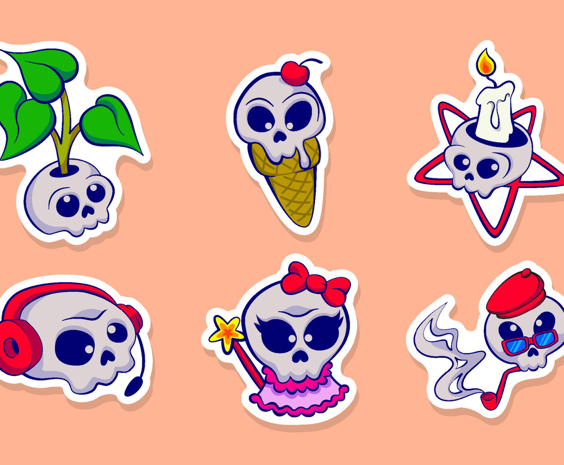Cute Kawaii Skull Stickers