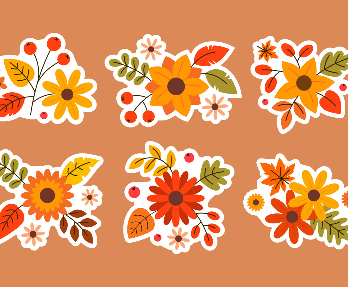 Autumn Fall Floral Stickers Collection Set