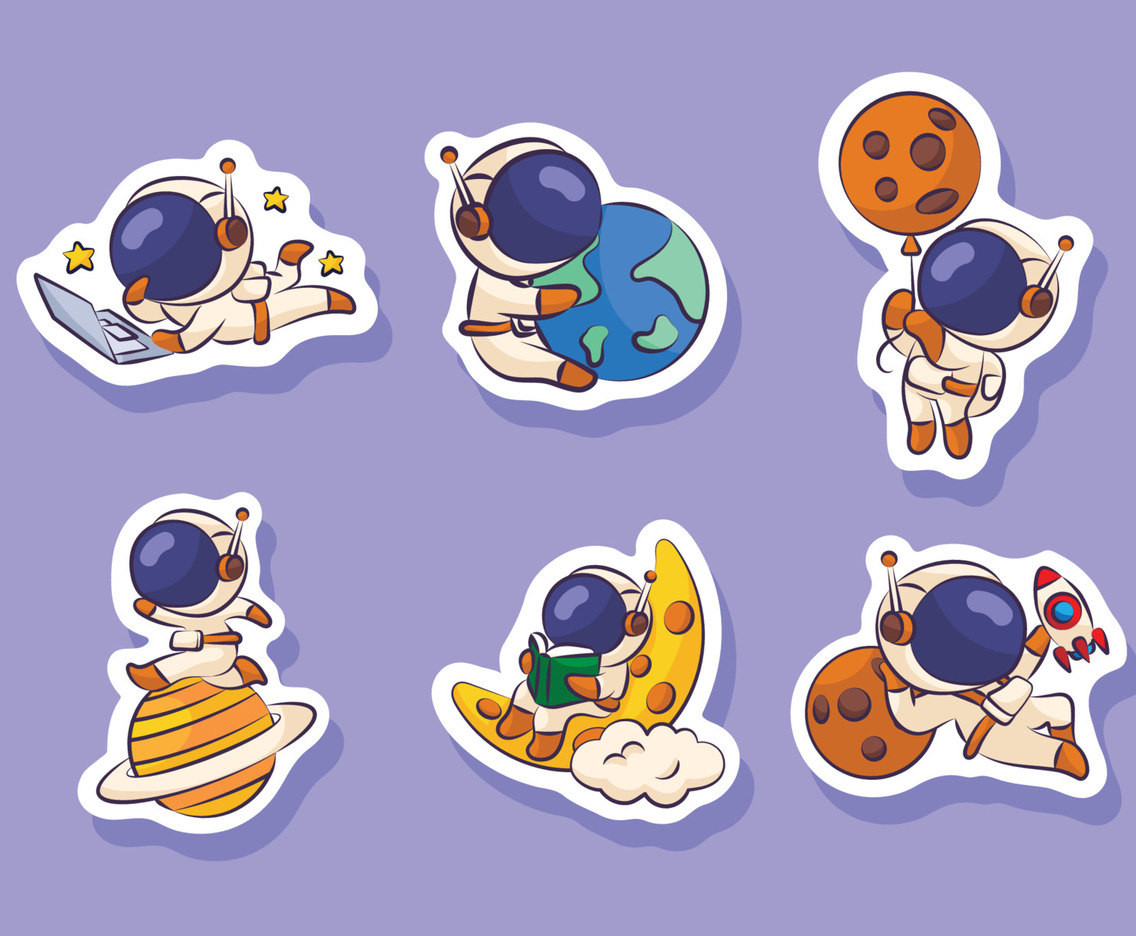 Cartoon Astronaut Sticker Collection
