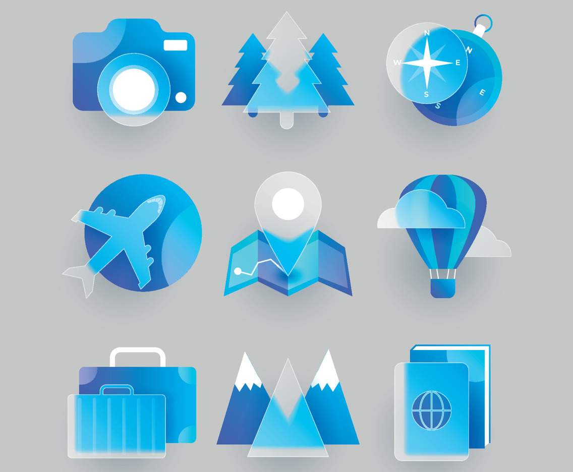 Glass Morphism Traveling Icon Set