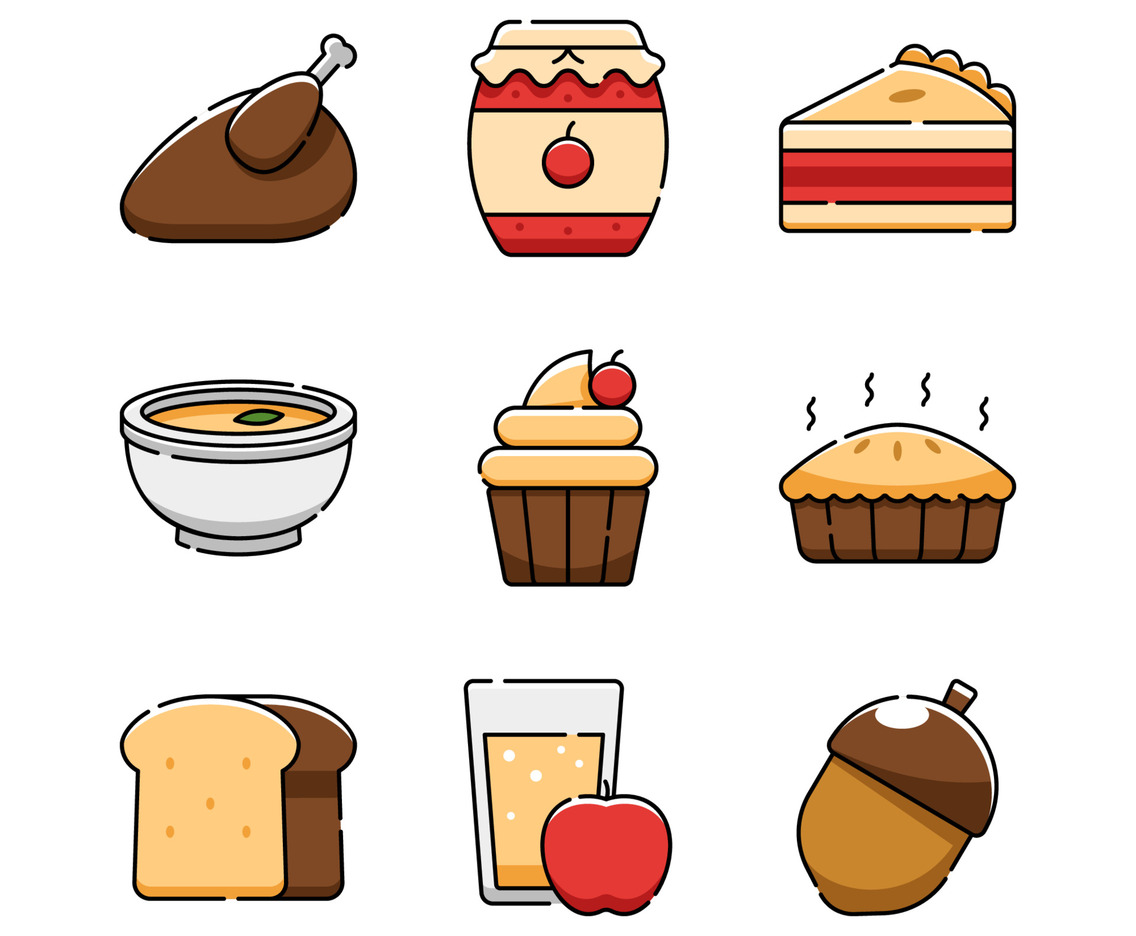 Thanksgiving Food and Beverage Icon Set