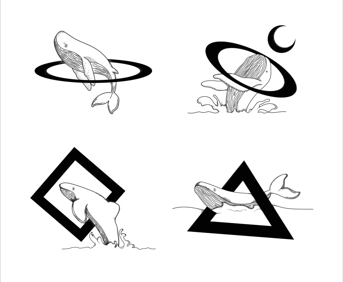 Swimming Whale Hand Drawn Tattoo Collection