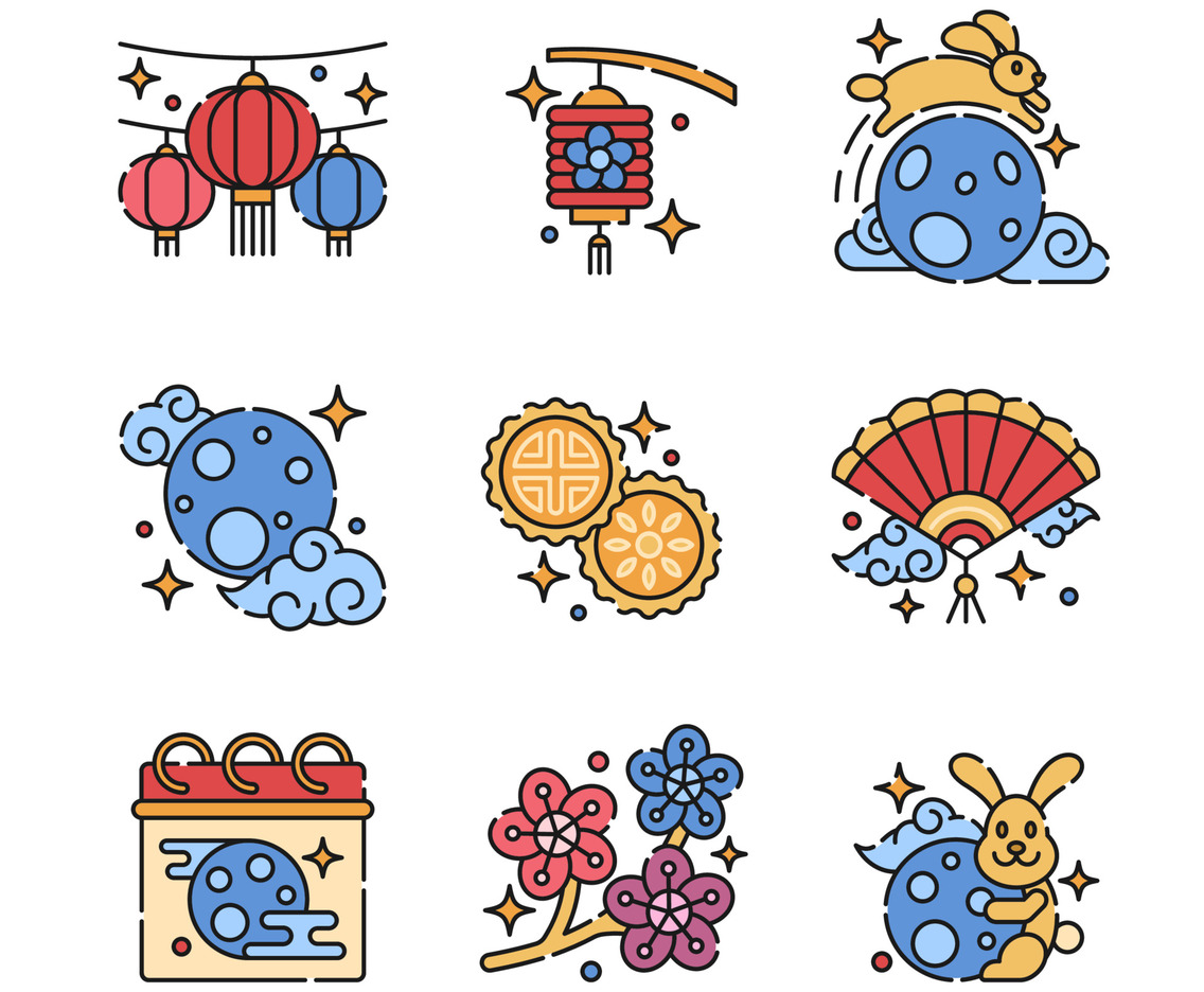 Mid Autumn Festivity Icon Set