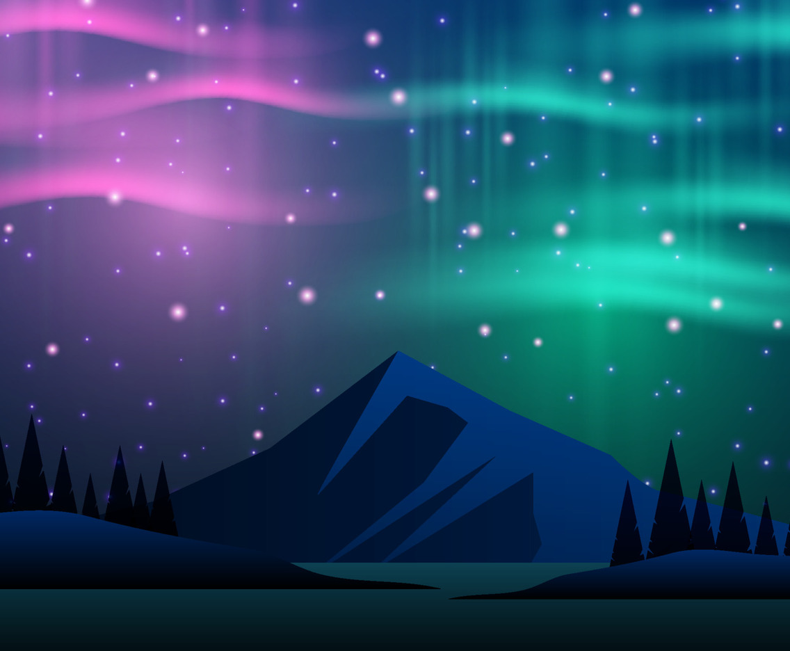 Mountain With Aurora Northern Light Background