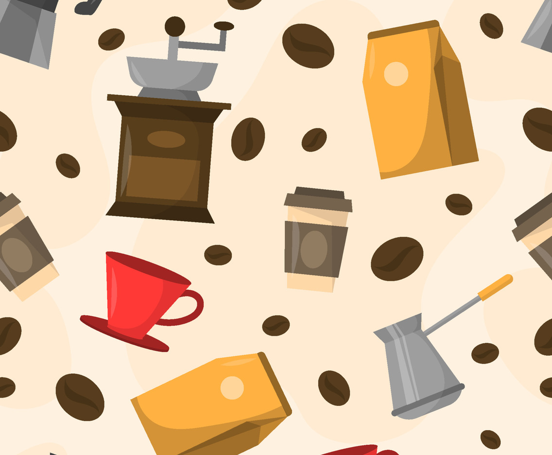 Flat Coffee Beverages Seamless Pattern