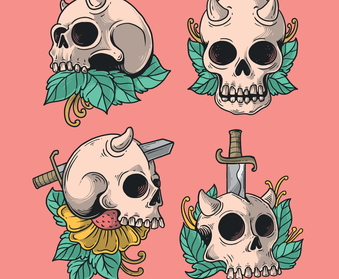 Realistic Skull With Floral