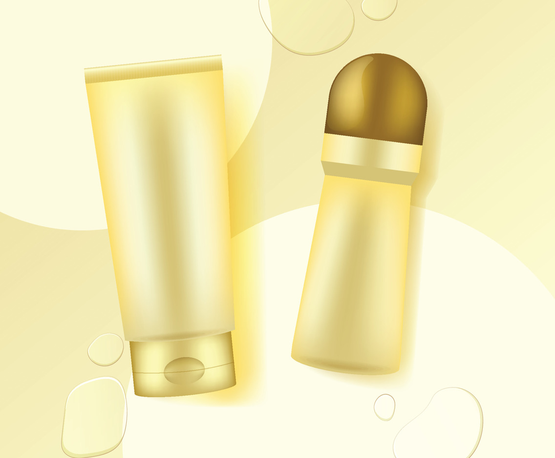 Gold Roll On and Cream Beauty Cosmetic Mockup Template