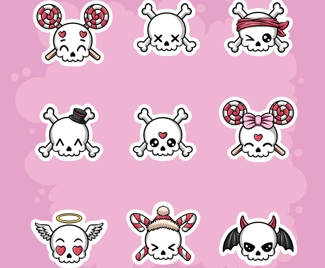 Handdrawn Aesthetics Skull Kawaii Sticker Set