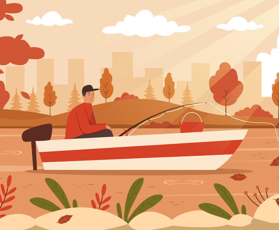 Man Fishing on the Boat During Autumn