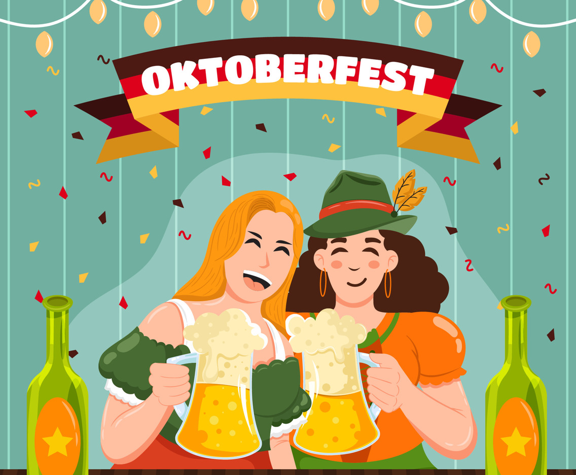 Two Woman Drink Beer on Oktoberfest Celebration