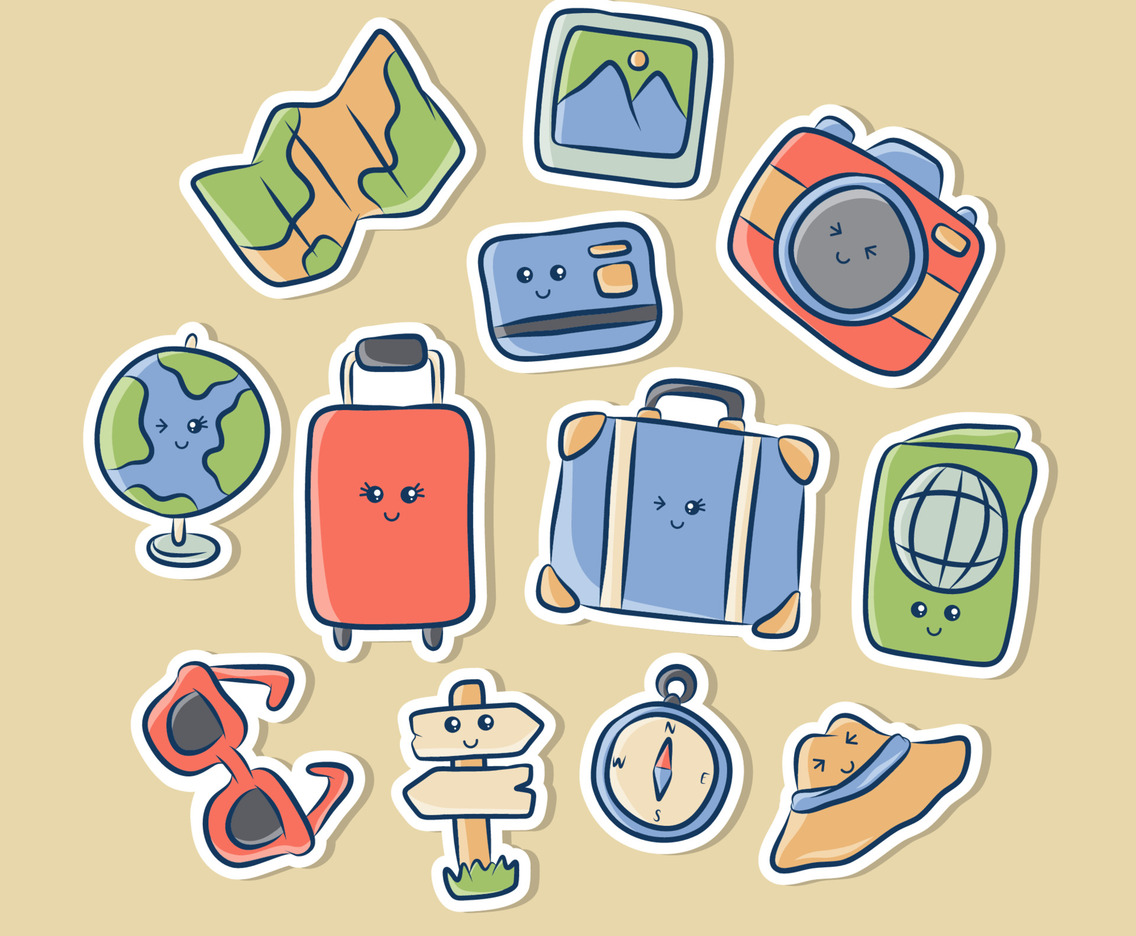 Kawaii Traveling Icon Cute Cartoon Sticker collection