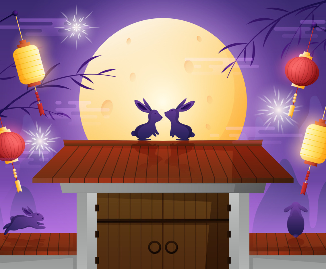 Mid Autumn Moon And Bunny Background