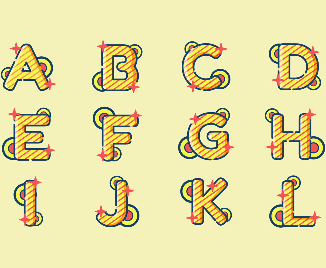Cute Alphabet A to L Icon Set