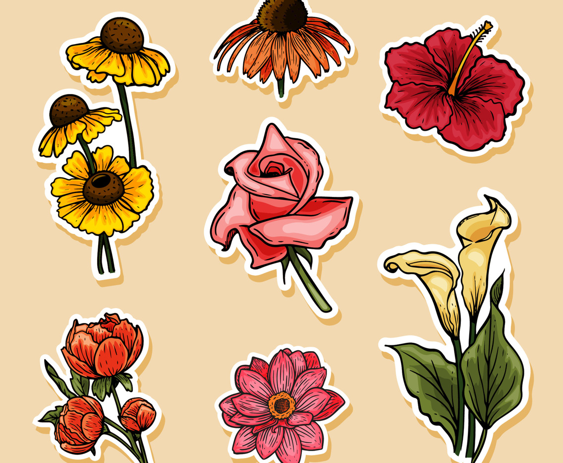 Handdrawn Flowers Sticker Collection