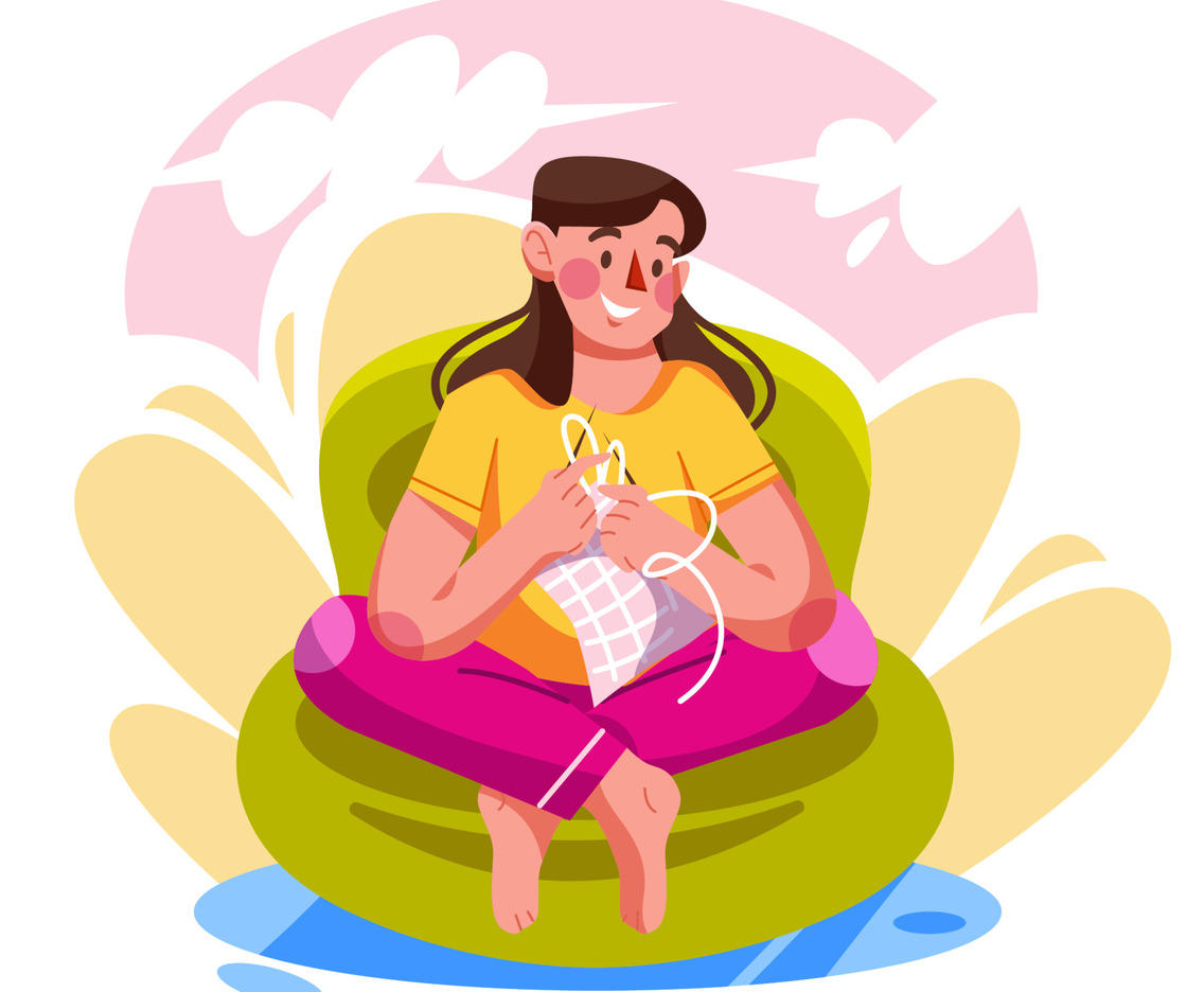 Woman Character Doing Knitting