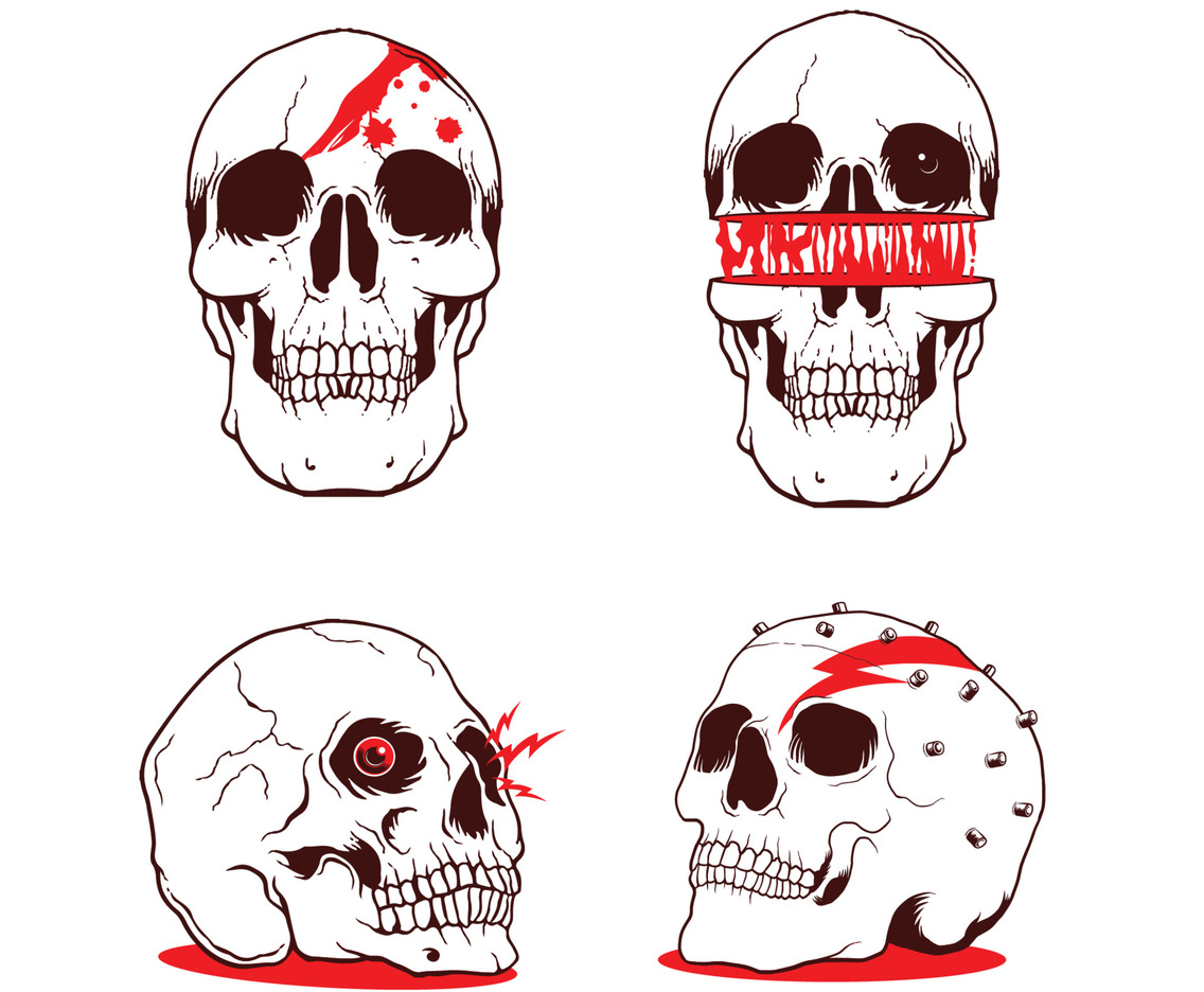 Hand Drawn Realistic Skull Tattoo with Red Accent