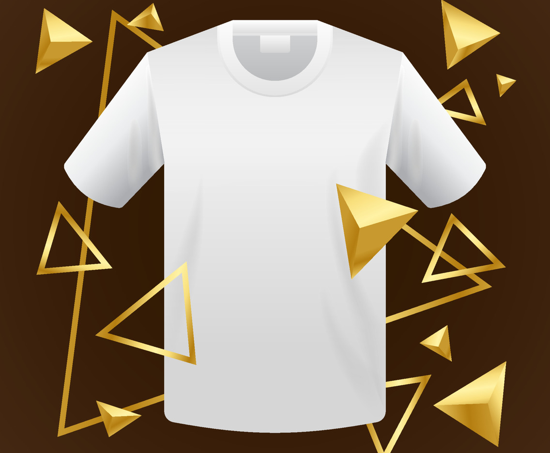 White Tshirt with Gold Triangle Elements