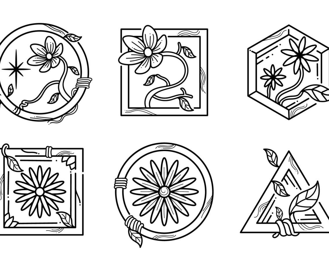 Black and White Floral Tattoo Sticker Badge