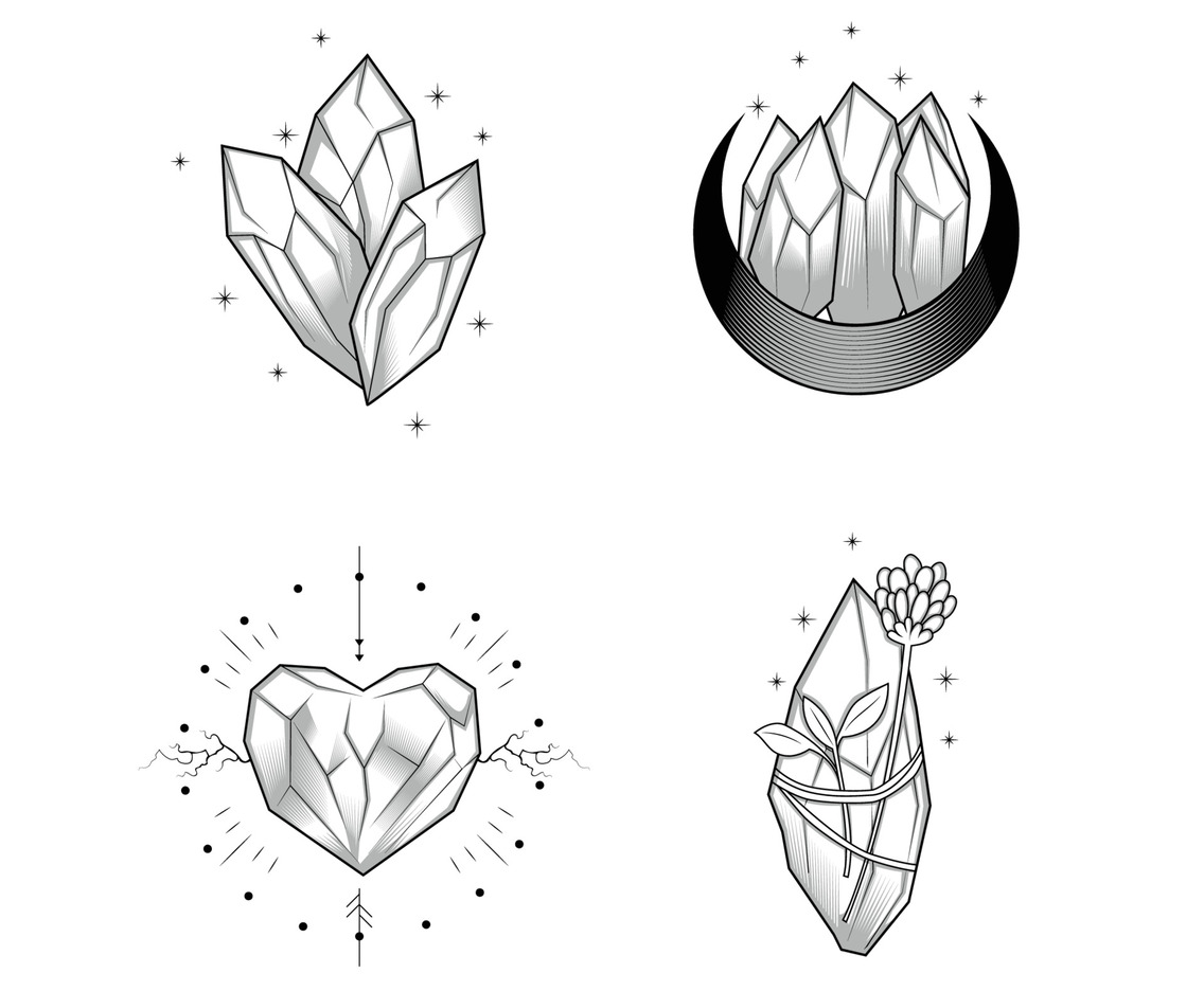 Set of Crystal Gemstone Tattoo Design