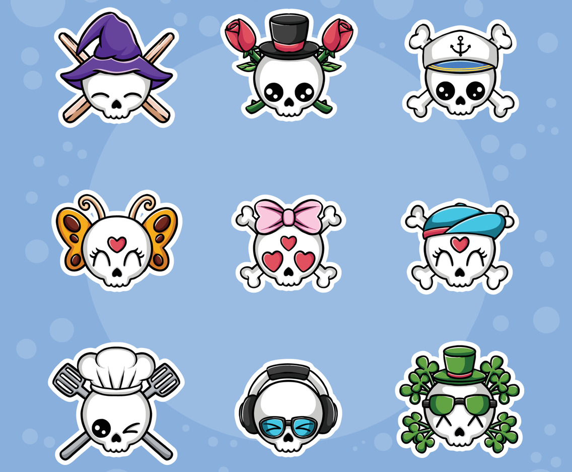 Handdrawn Aesthetics Cute Skull Kawaii Sticker Set