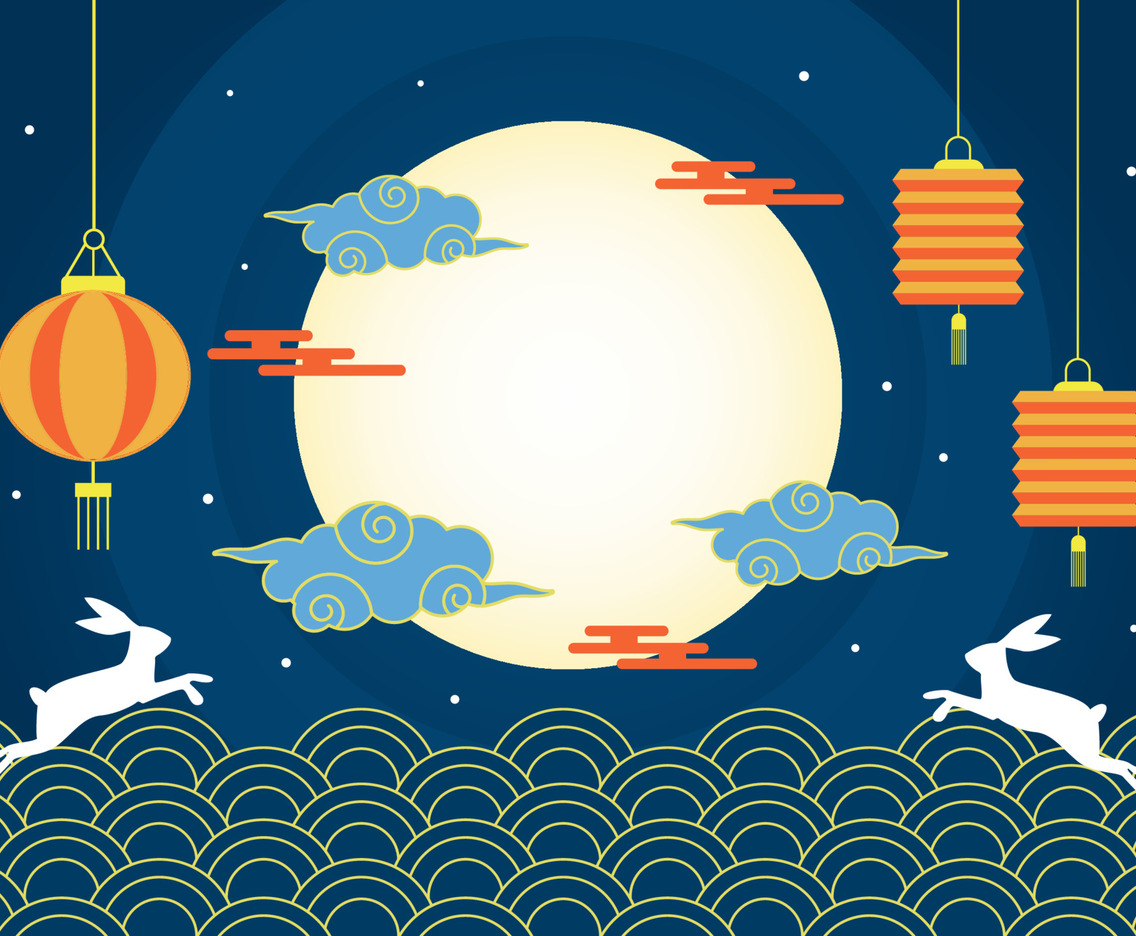 Cartoon Moon With Bunny, Moon, Rabbit, Mid Autumn Festival