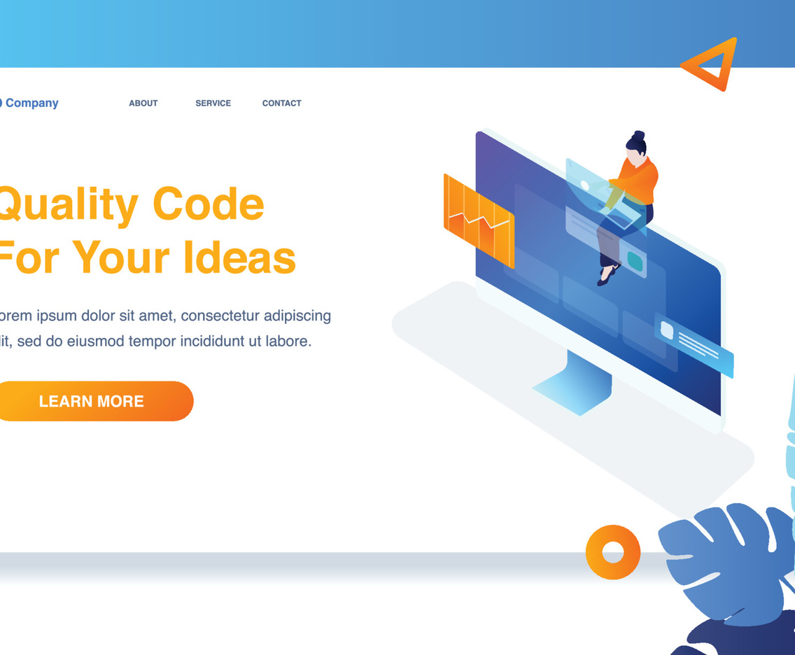 Woman Sitting On Desktop Building Website Interface