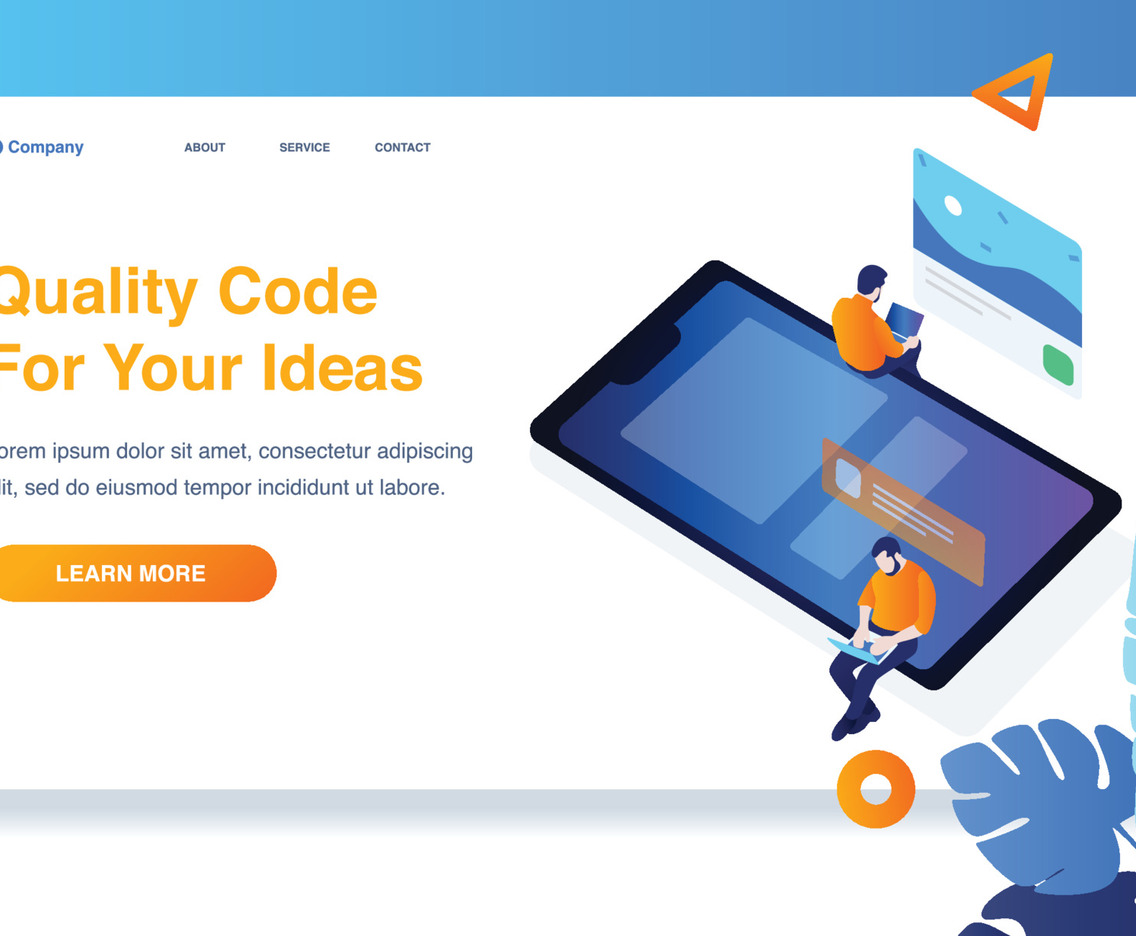 Men Sitting On Tablet Building Website Interface