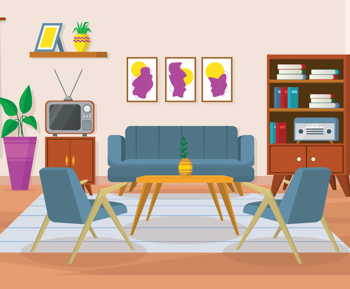 Retro Interior Sitting Room Background