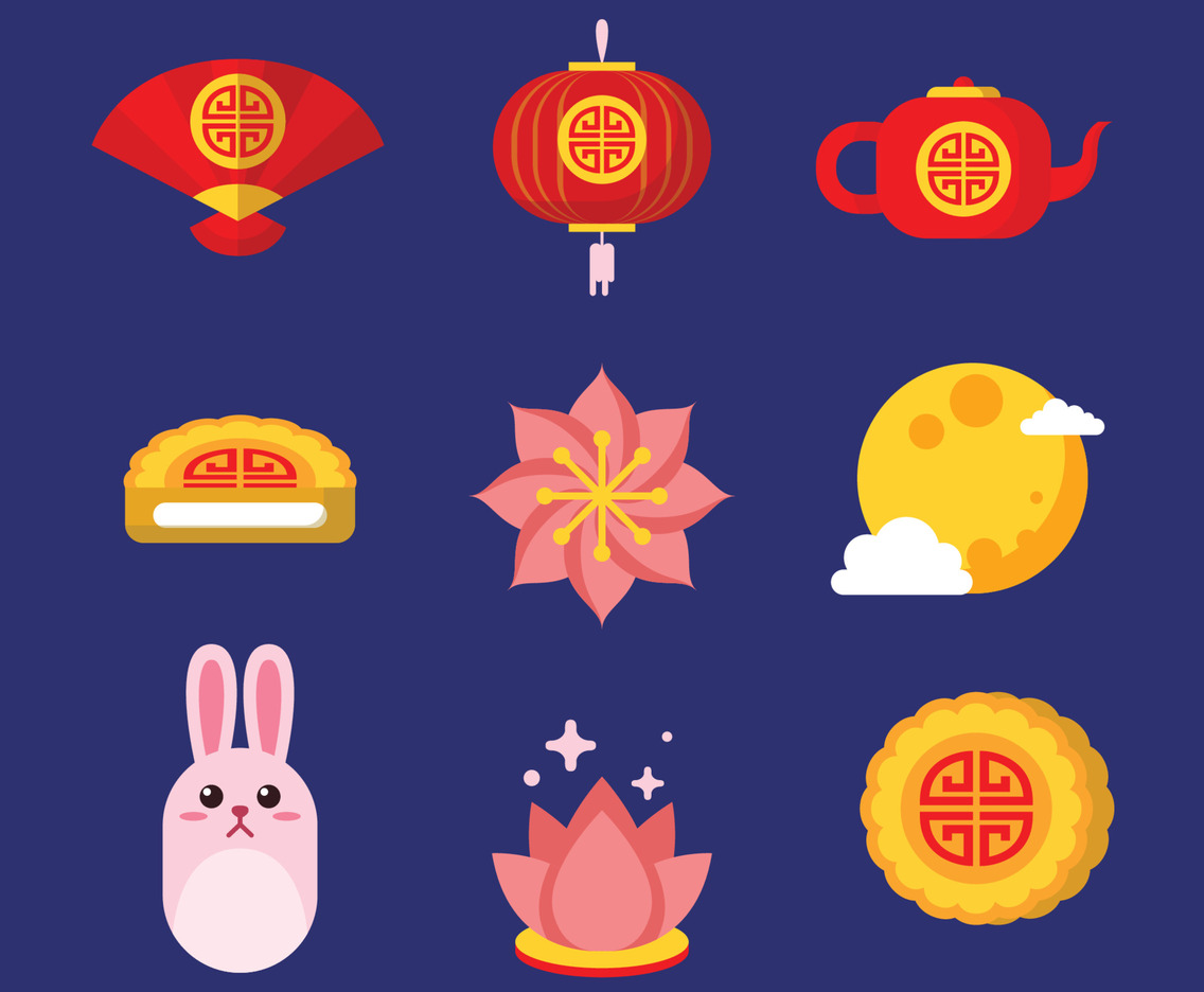 Chuseok Moon And Bunny Icon Set
