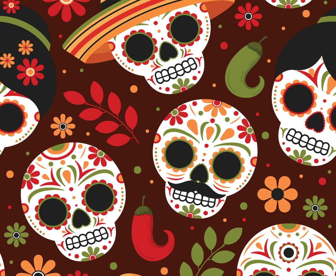 Dia De Los Muertos Pattern with Skull and Floral