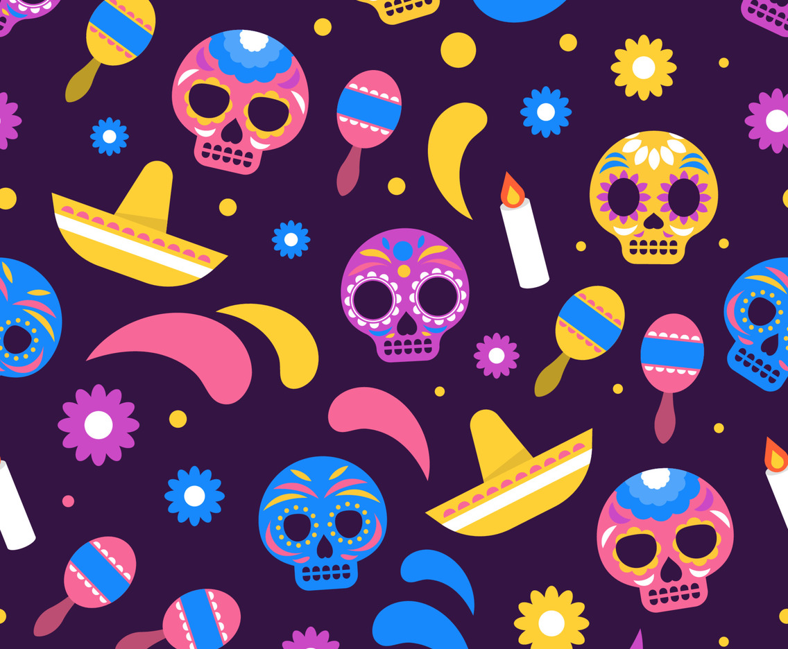 Dia De Los Muertos Calavera Sugar Skull Seamless Pattern