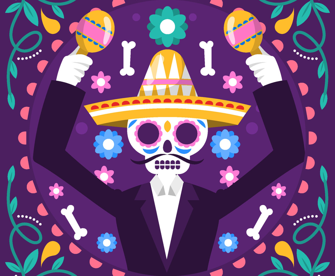 Dia De Los Muertos Calavera Sugar Skull With Sombrero