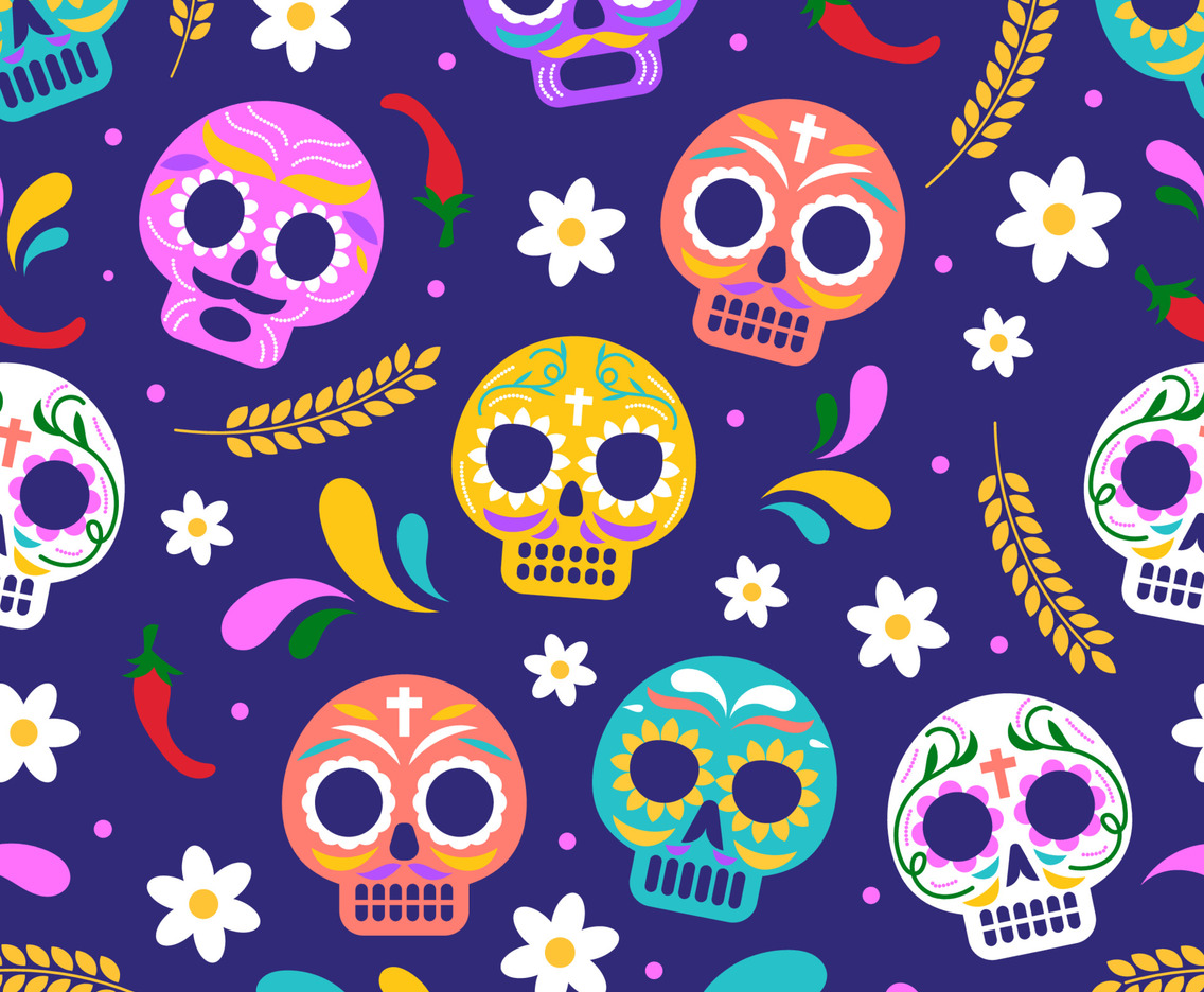 Dia De Los Muertos Calavera Sugar Skull Seamless Pattern Design