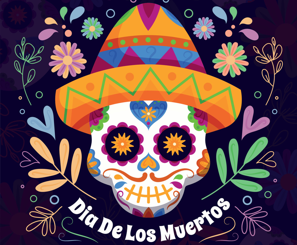 Colorful Calavera Sugar Skull with Pattern and Decoration