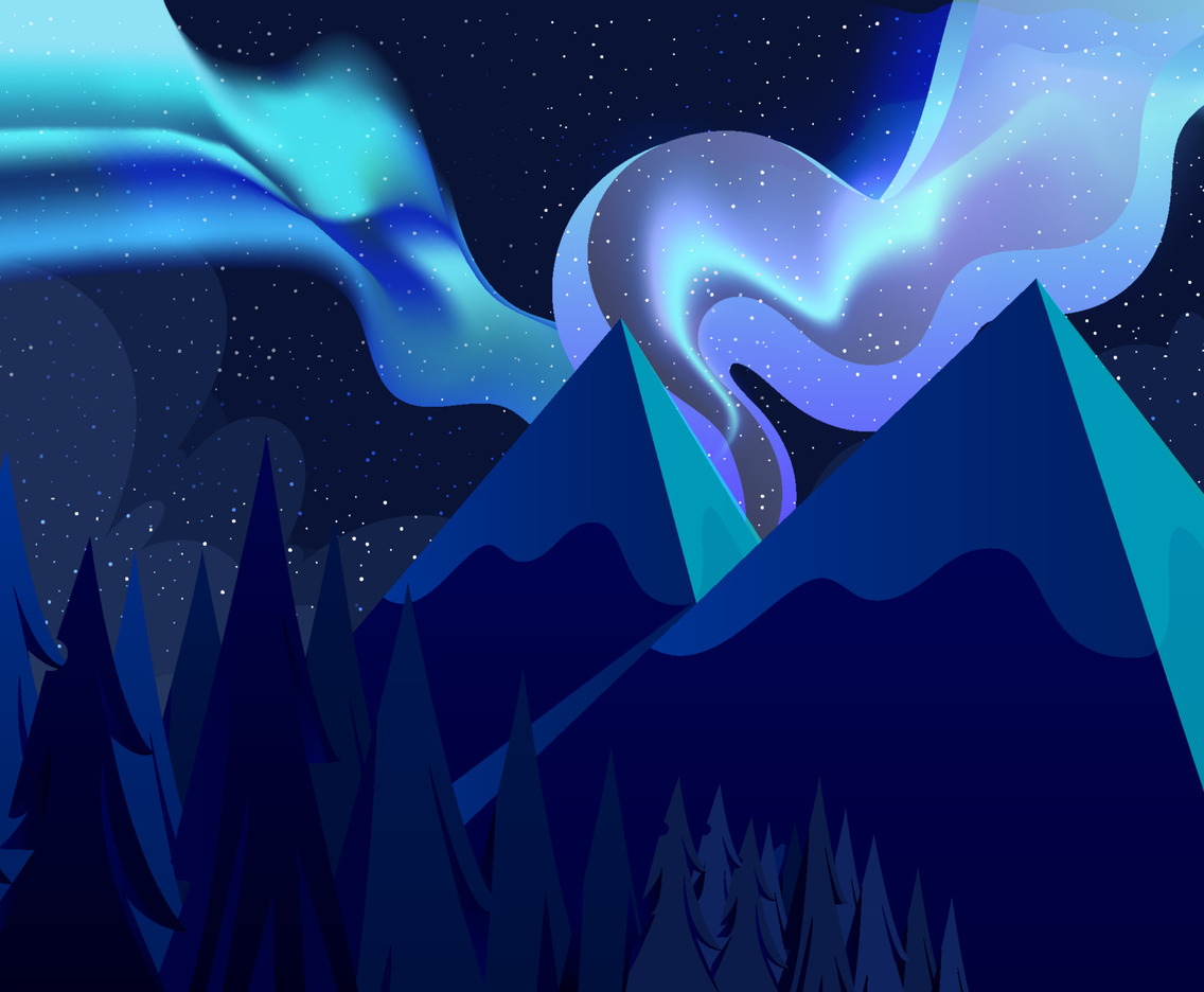 Aurora On The Sky Mountains Concept