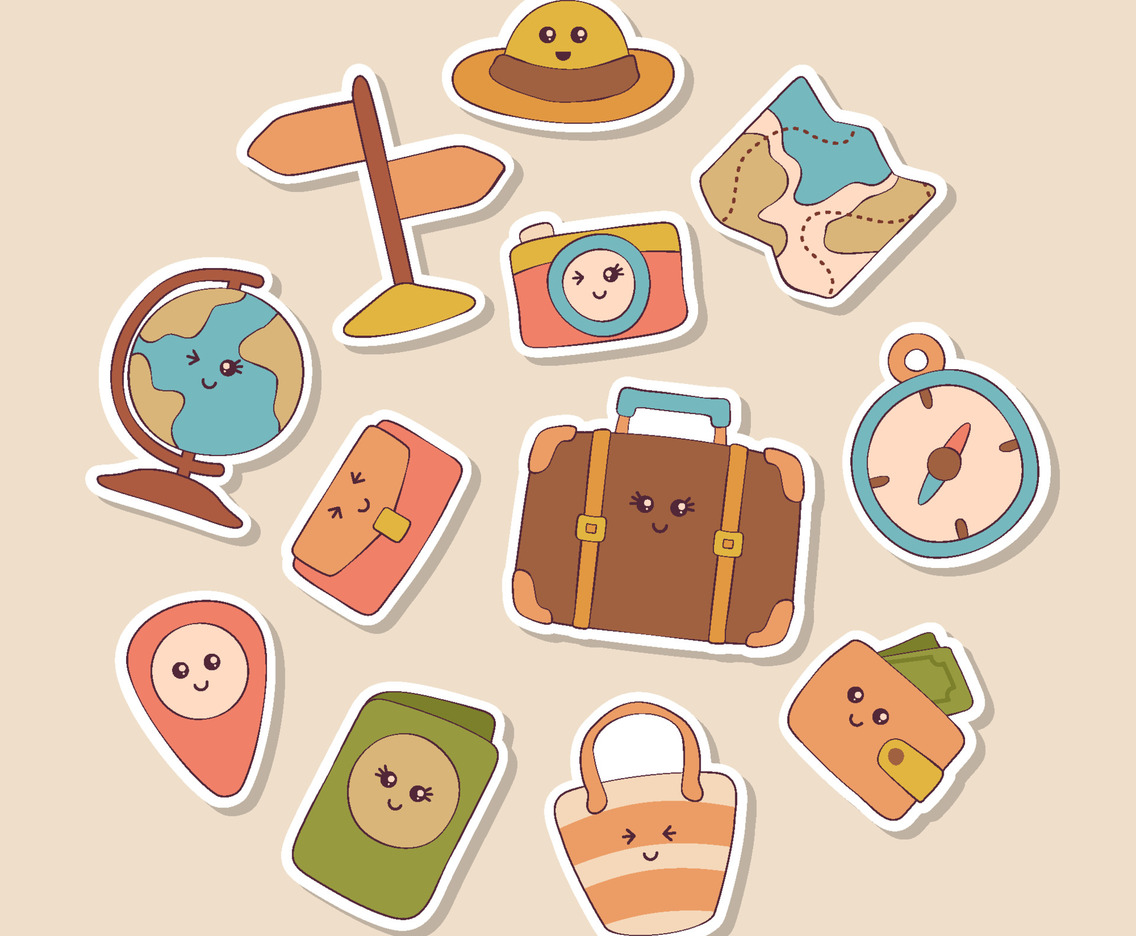 Kawaii Traveling Icon Cute Cartoon Sticker collection