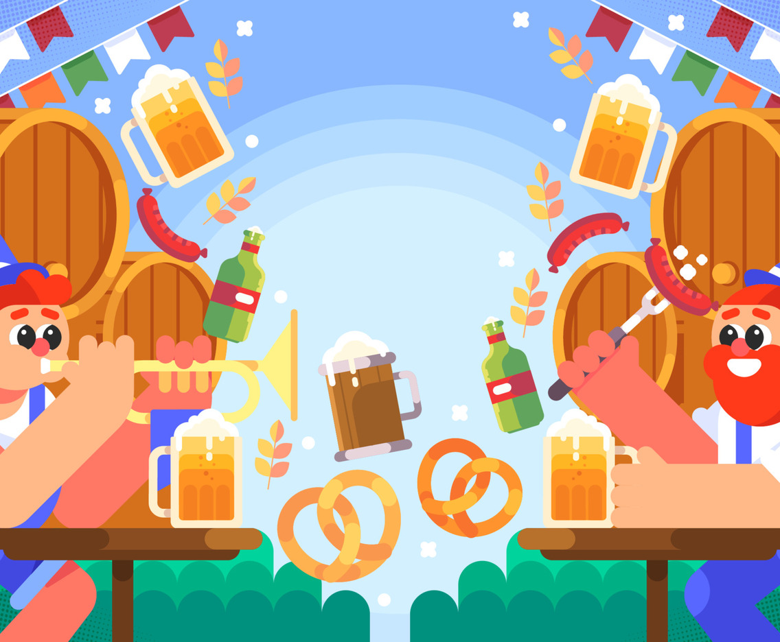 Two People Celebrate Oktoberfest With Beer And Food