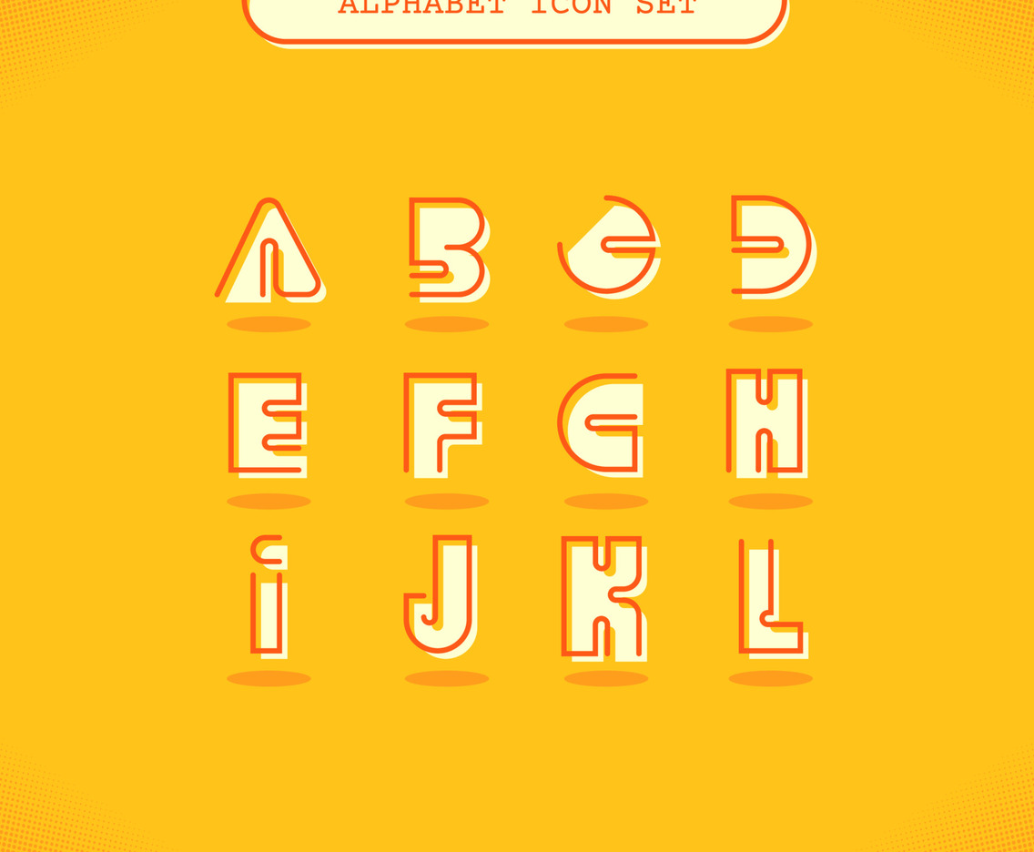 Alphabet A-L Icon With Line Design