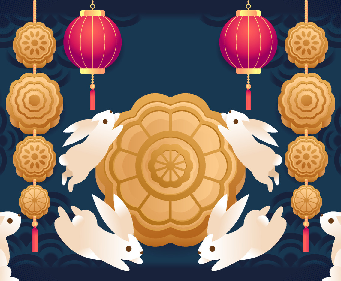Moon Cake Decoration And Cute Bunny