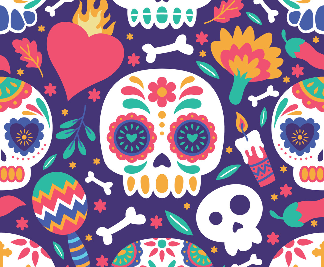 Sugar Skull Hand Drawn Colorfull Seamless Patten