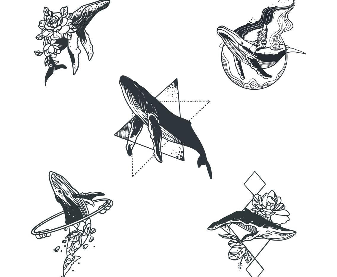 Minimalist Tattoo Whale Theme Sticker Set