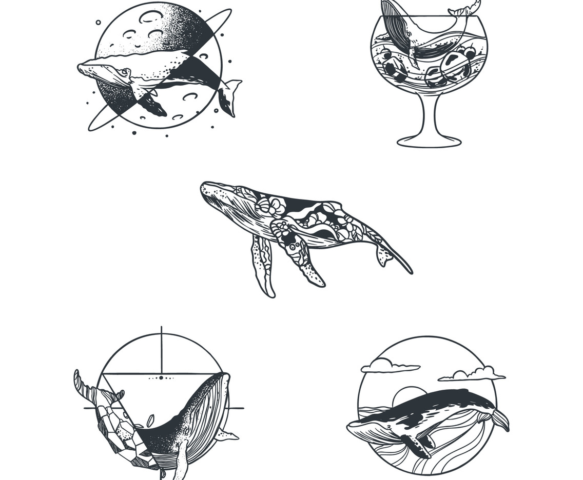 Minimalist Tattoo Whale Concept Sticker Set