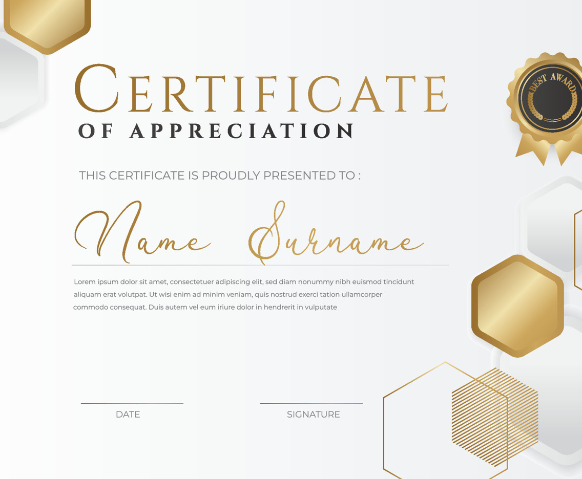 White and Gold Certificate of Achievement Template