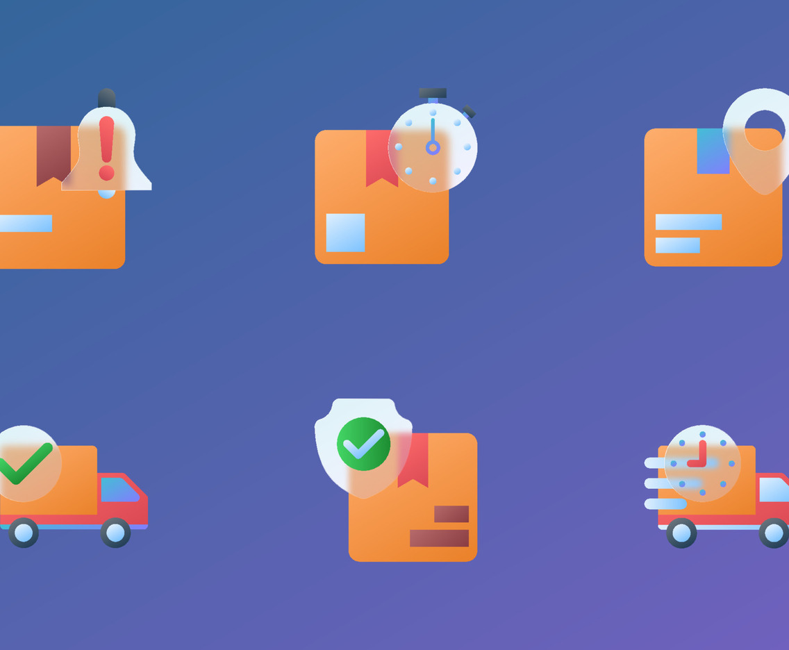 Delivery Themed Glass Morphism Icons Set