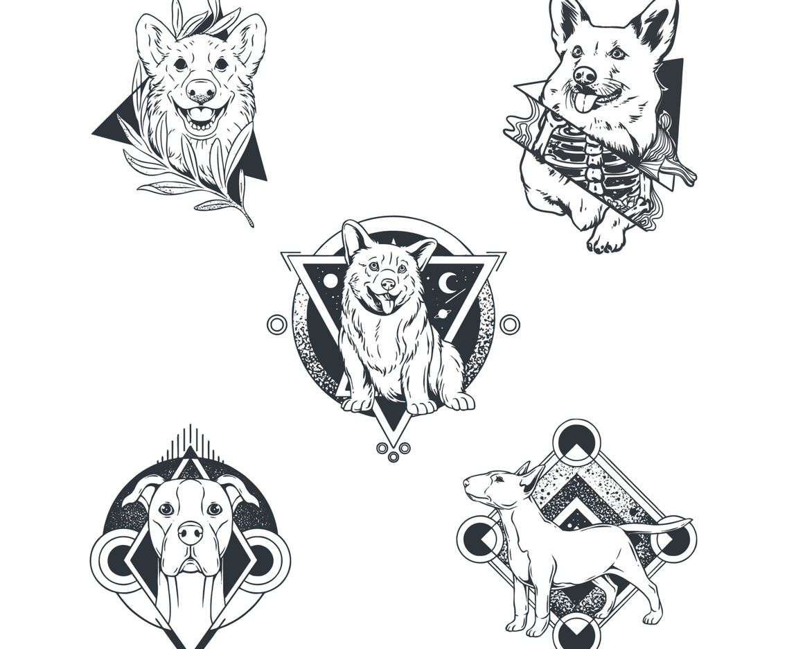 Minimalist Tattoo Sticker Set With Pet Puppy Theme