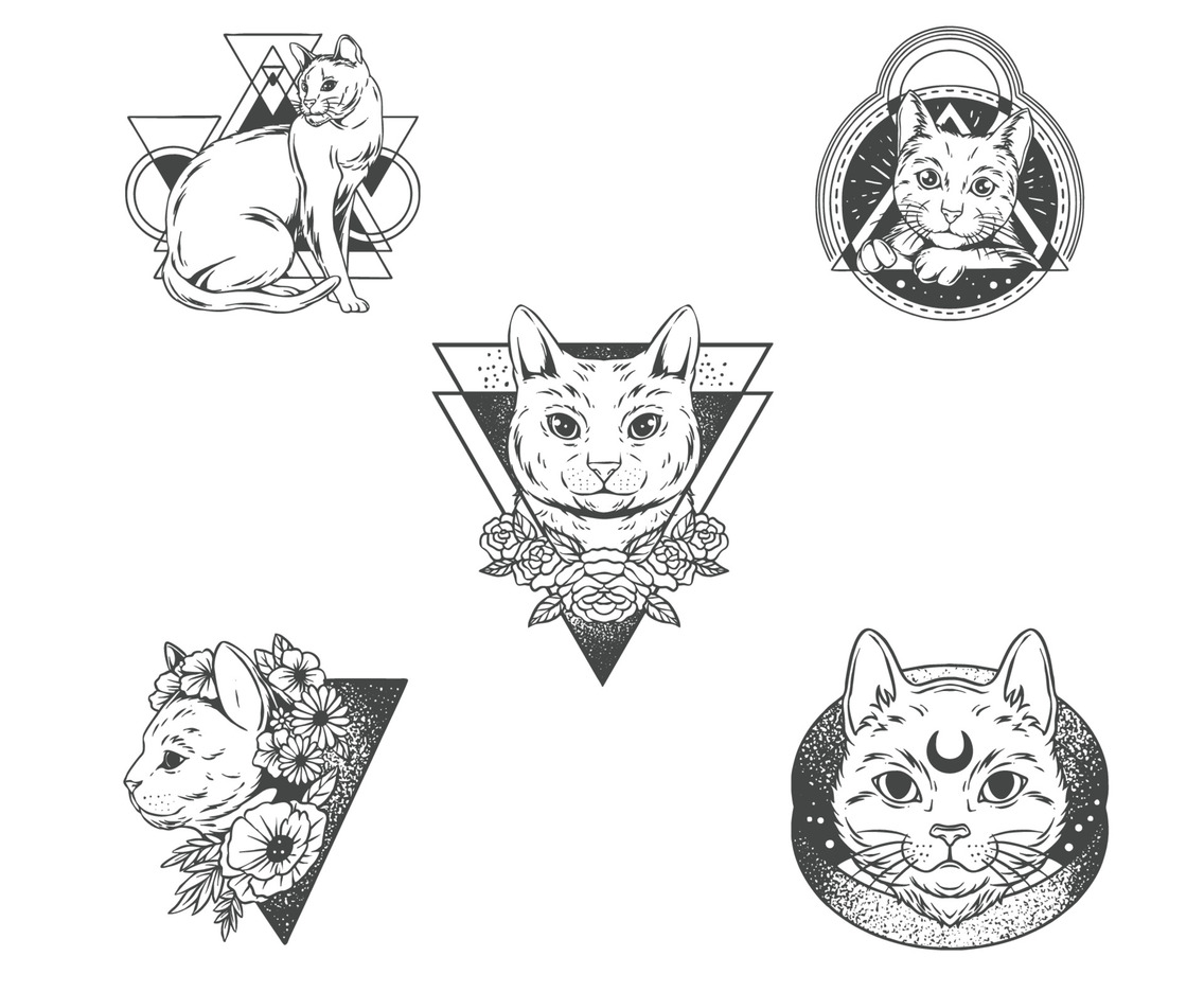 Minimalist Tattoo Sticker Set With Pet Cat Theme