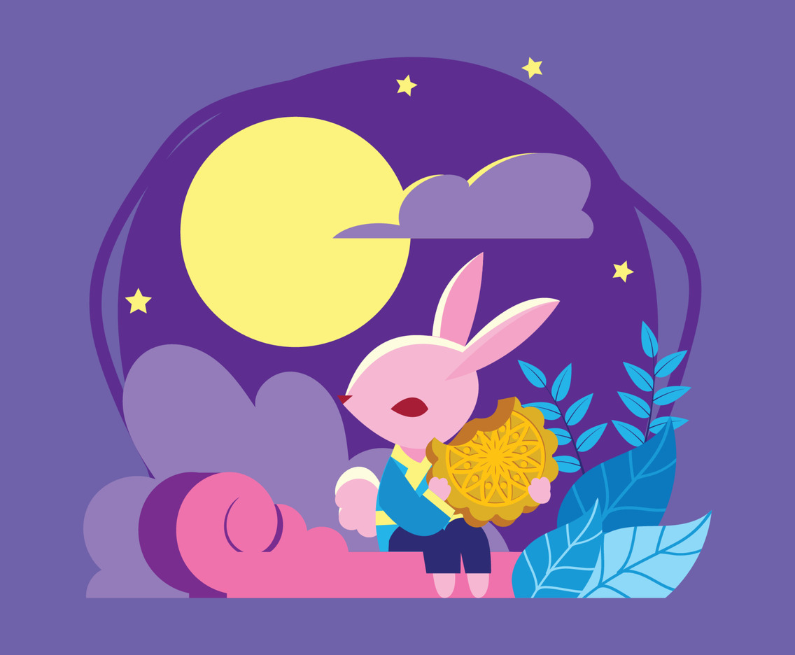 Bunny with Mooncake in The Fullmoon Night