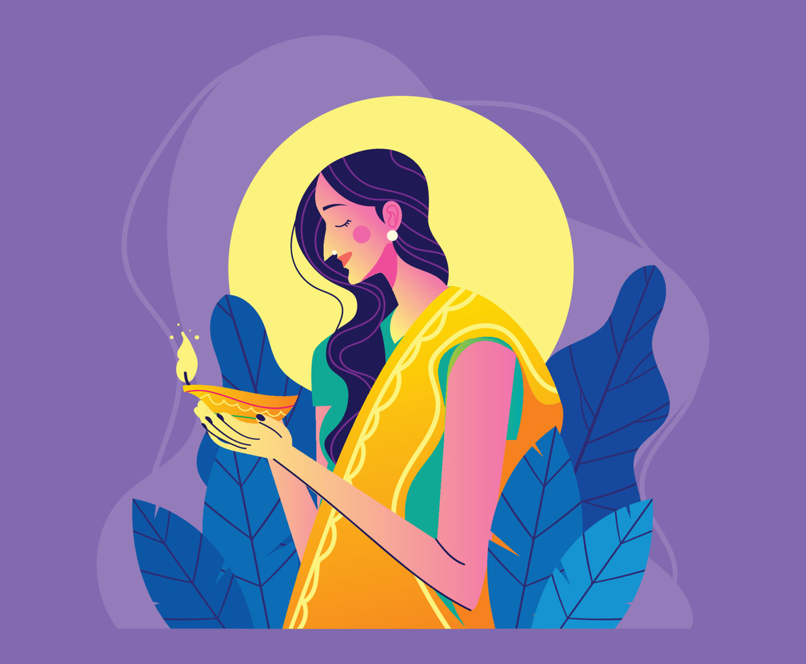 Indian Women in Diwali Night