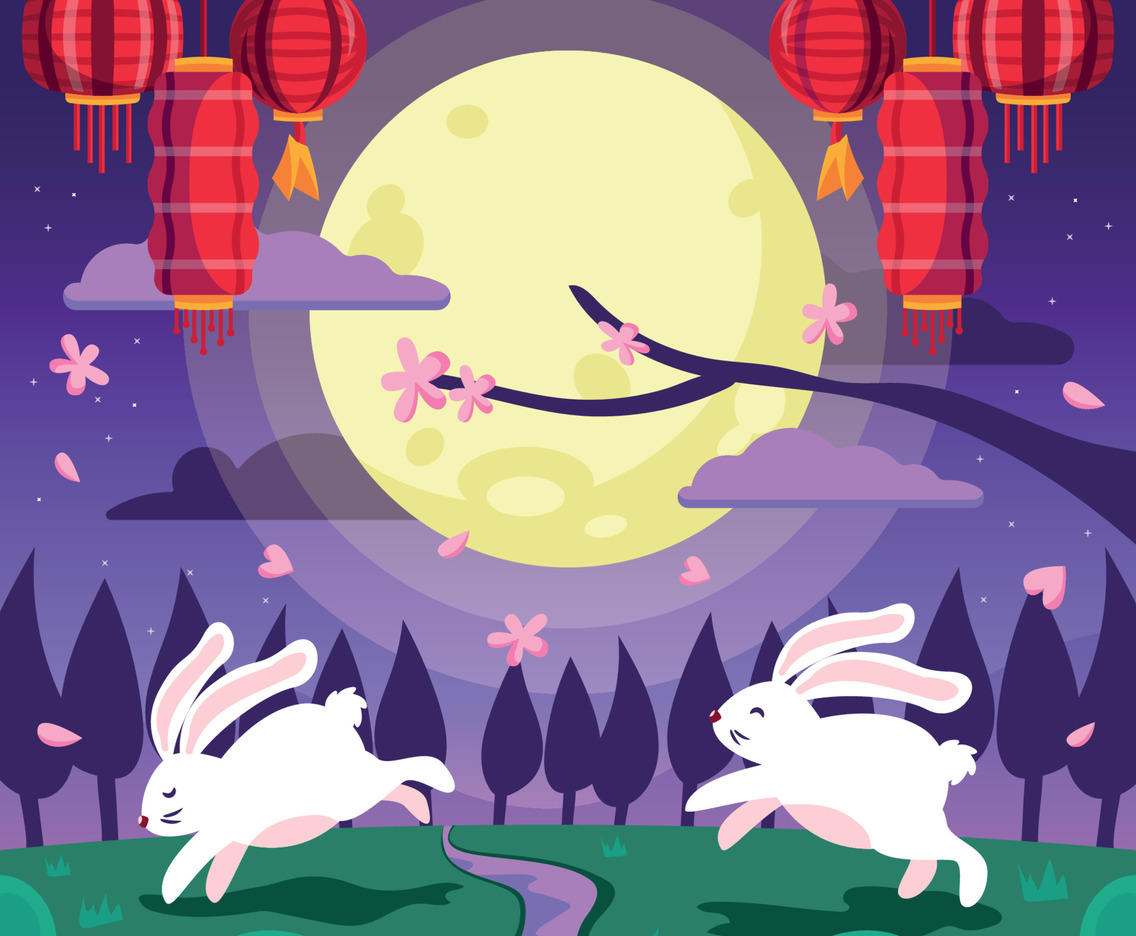 Mid Autumn Festival and Bunnies Background
